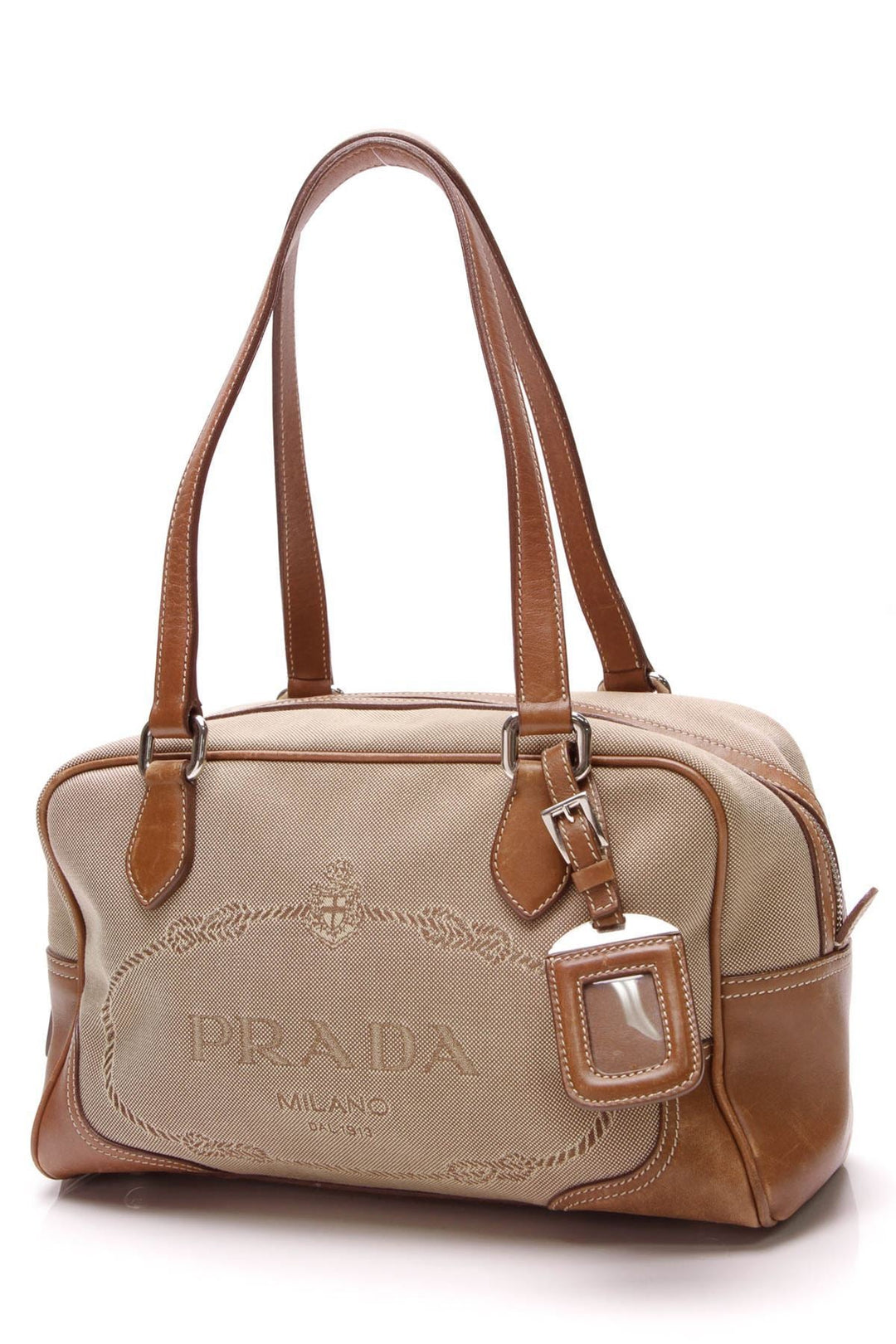 Logo Jacquard Satchel Bag - Light Brown