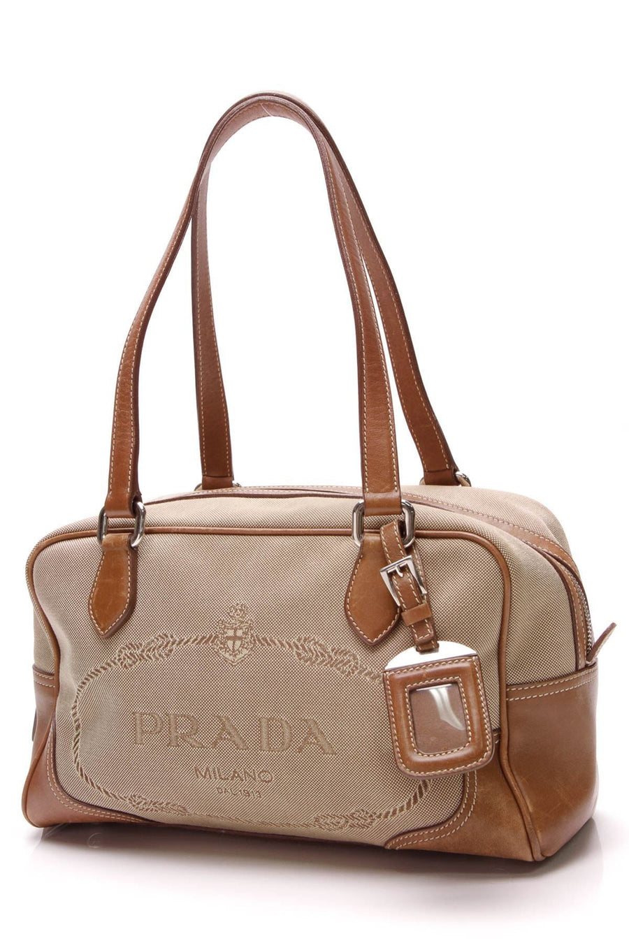 Logo Jacquard Satchel Bag - Light Brown