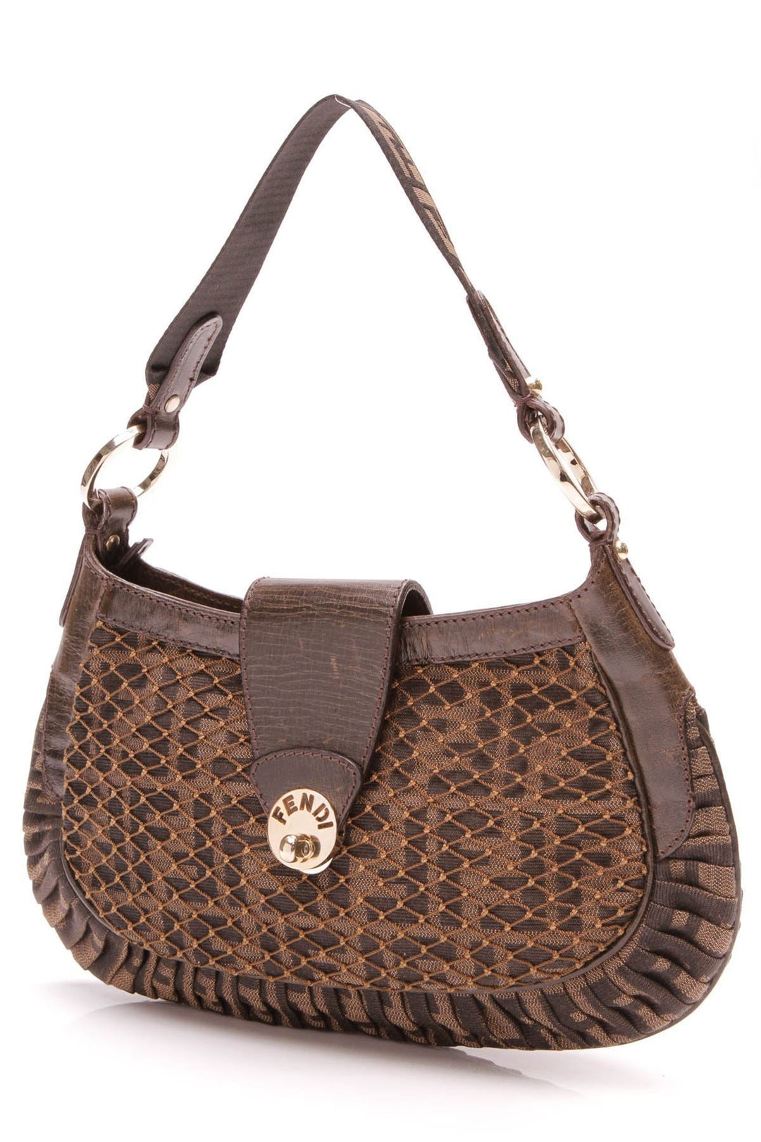 Plisse Feuille Small Shoulder Bag - Tobacco Zucca