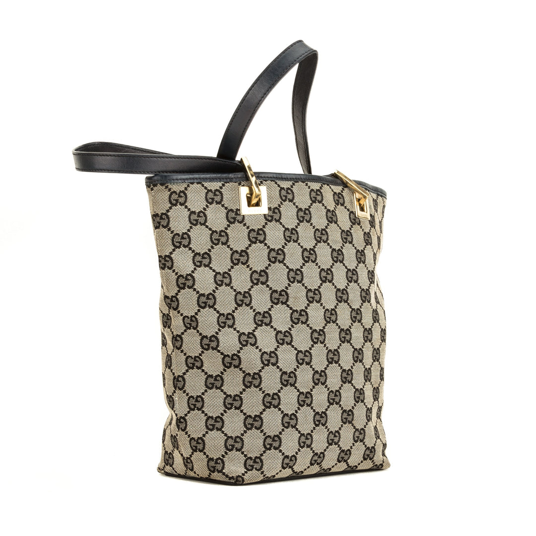 G*G Black Leather GG Monogram Canvas G*Gsima Tote Bag (3989016)