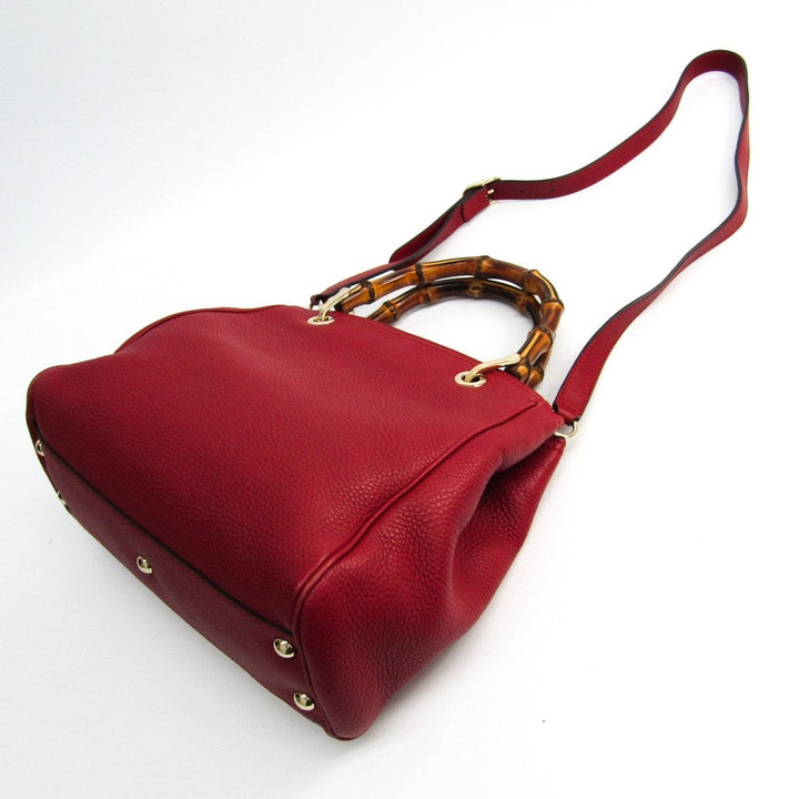 G*G Red Leather Bamboo Shopper Mini Tote (SHA-46440)