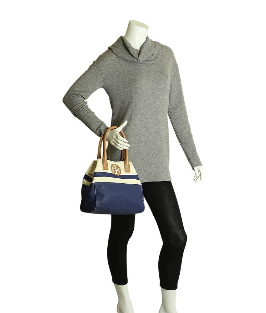 Tory Burch Stripe White & Blue Tote Bag