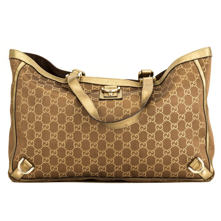 G*G Brown/Gold Metallic GG Nylon Abbey D-Ring Tote (4014013)