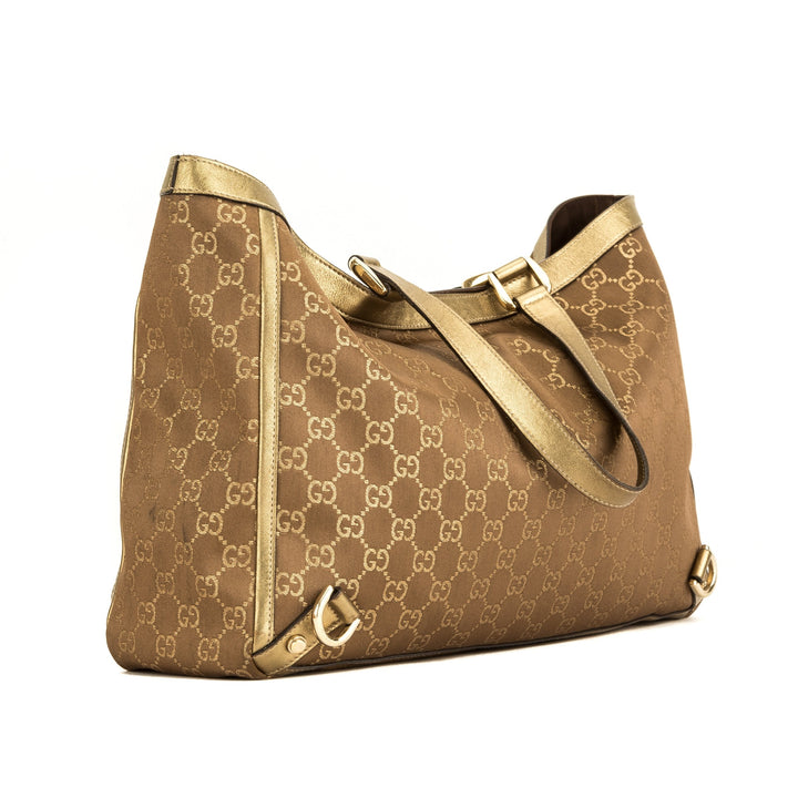 G*G Brown/Gold Metallic GG Nylon Abbey D-Ring Tote (4014013)