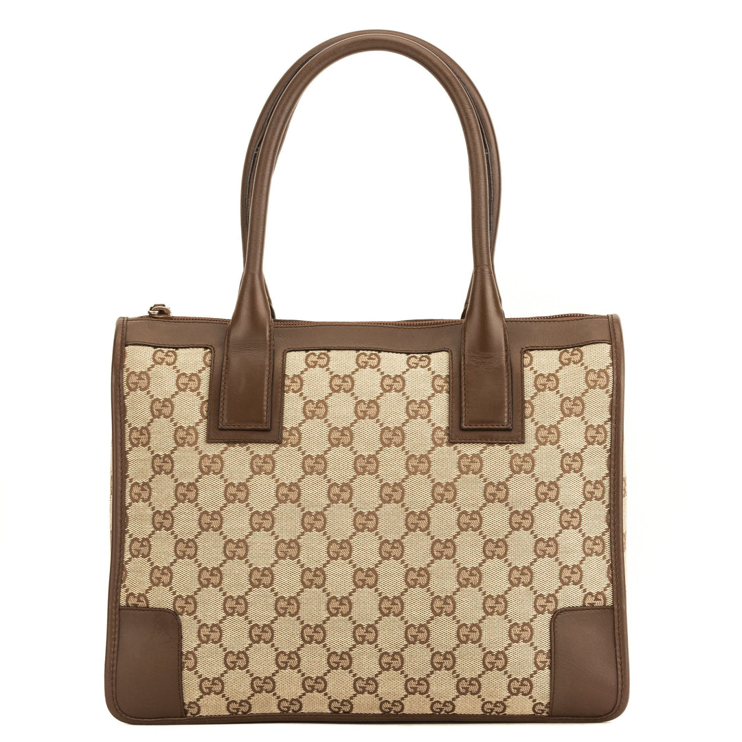 G*G Brown Leather GG Supreme Canvas Tote Bag (4031012)