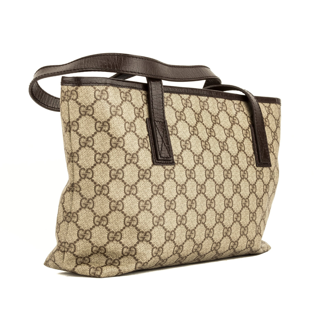 G*G Brown leather GG Supreme Canvas Tote Bag  (4050009)