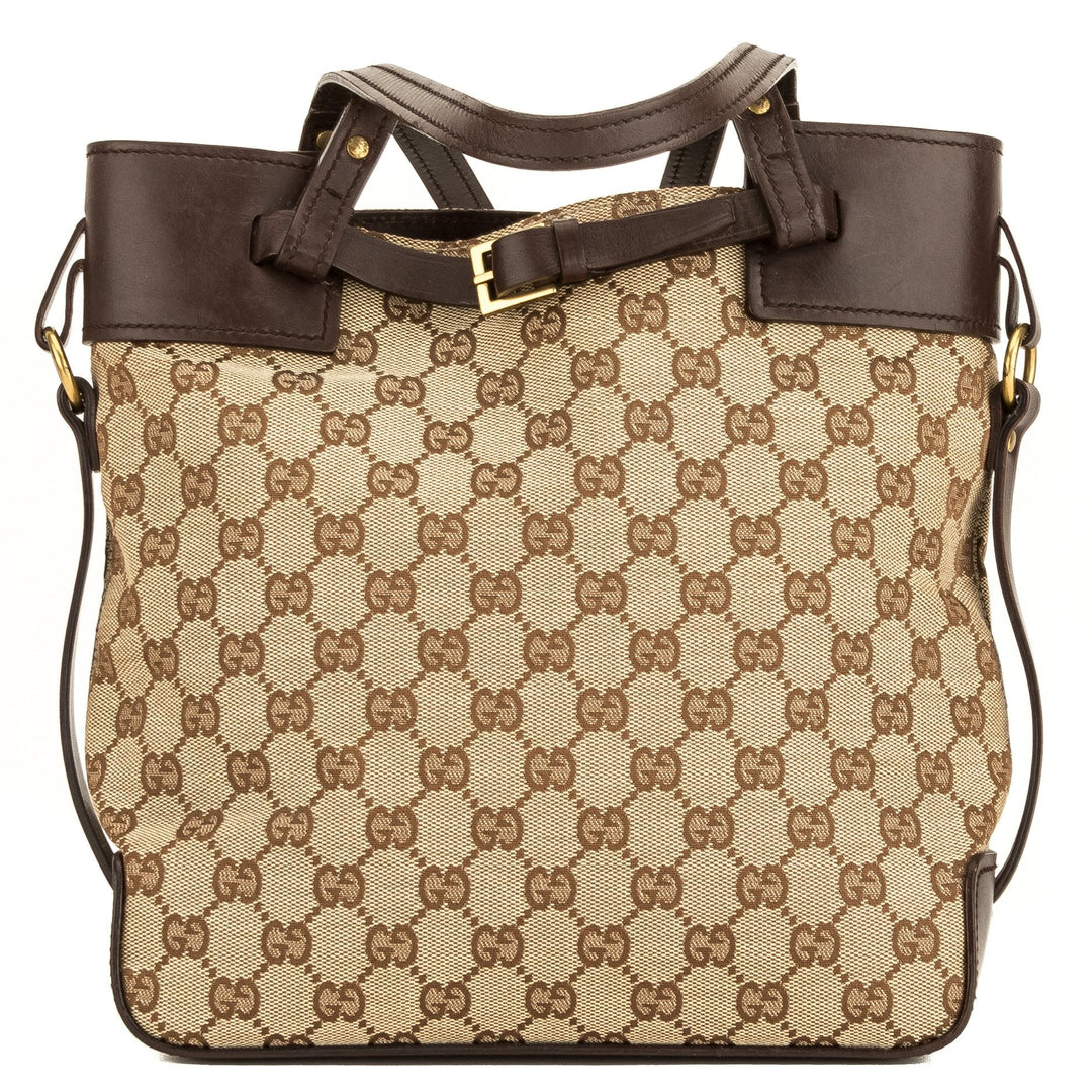 G*G Brown Leather GG Monogram Canvas Tote Bag  (4056007)