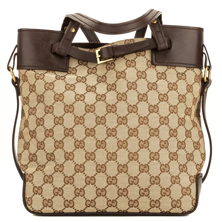 G*G Brown Leather GG Monogram Canvas Tote Bag  (4056007)