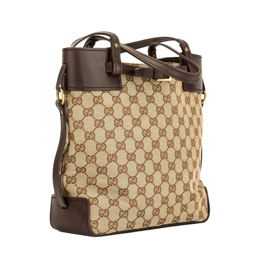 G*G Brown Leather GG Monogram Canvas Tote Bag  (4056007)