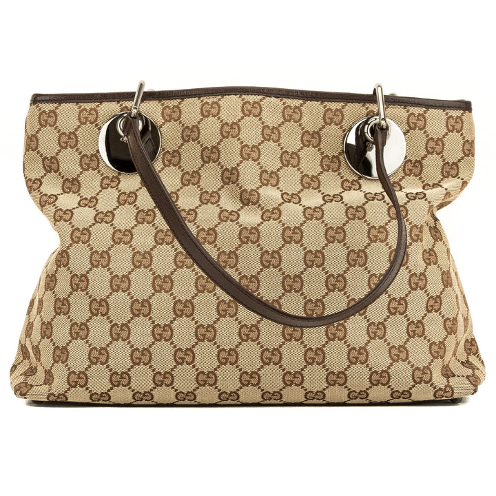 G*G Brown Leather GG Monogram Medium Eclipse Tote (4102003)