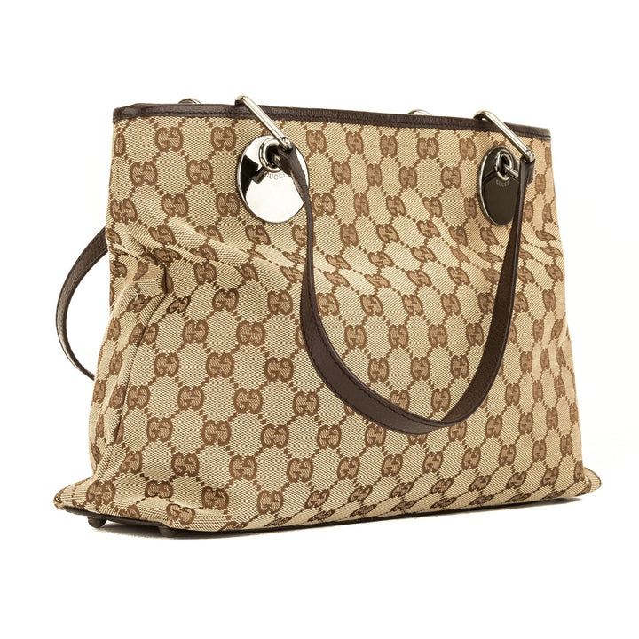 G*G Brown Leather GG Monogram Medium Eclipse Tote (4102003)