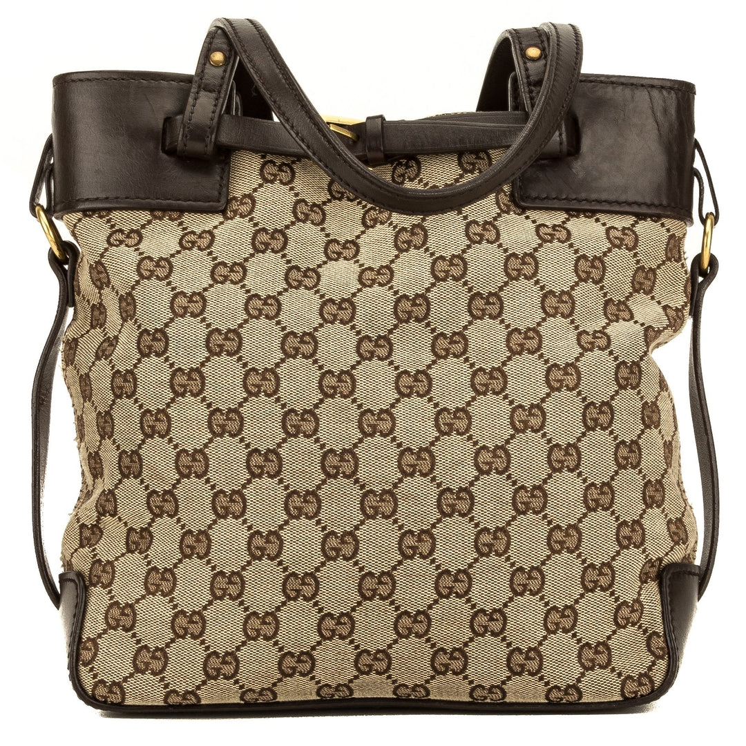 G*G Brown Leather GG Monogram Canvas Tote Bag (4102004)
