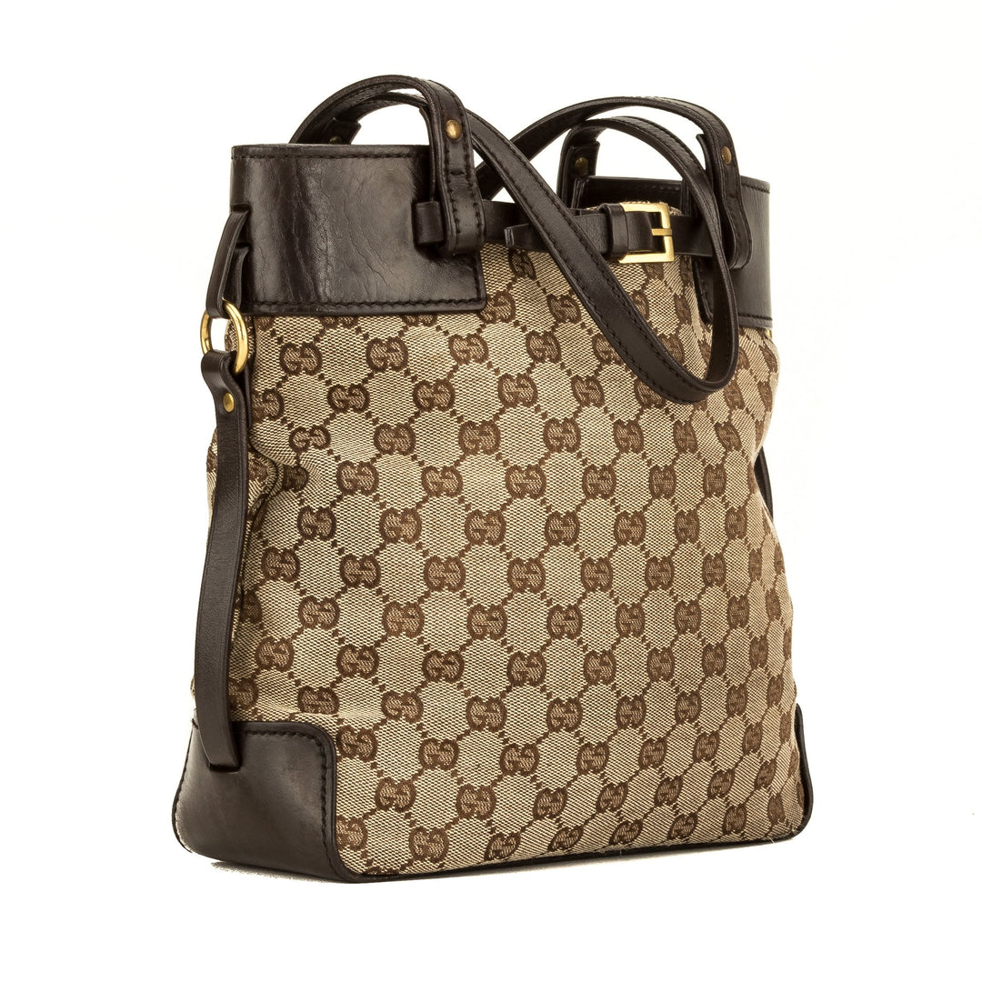 G*G Brown Leather GG Monogram Canvas Tote Bag (4102004)