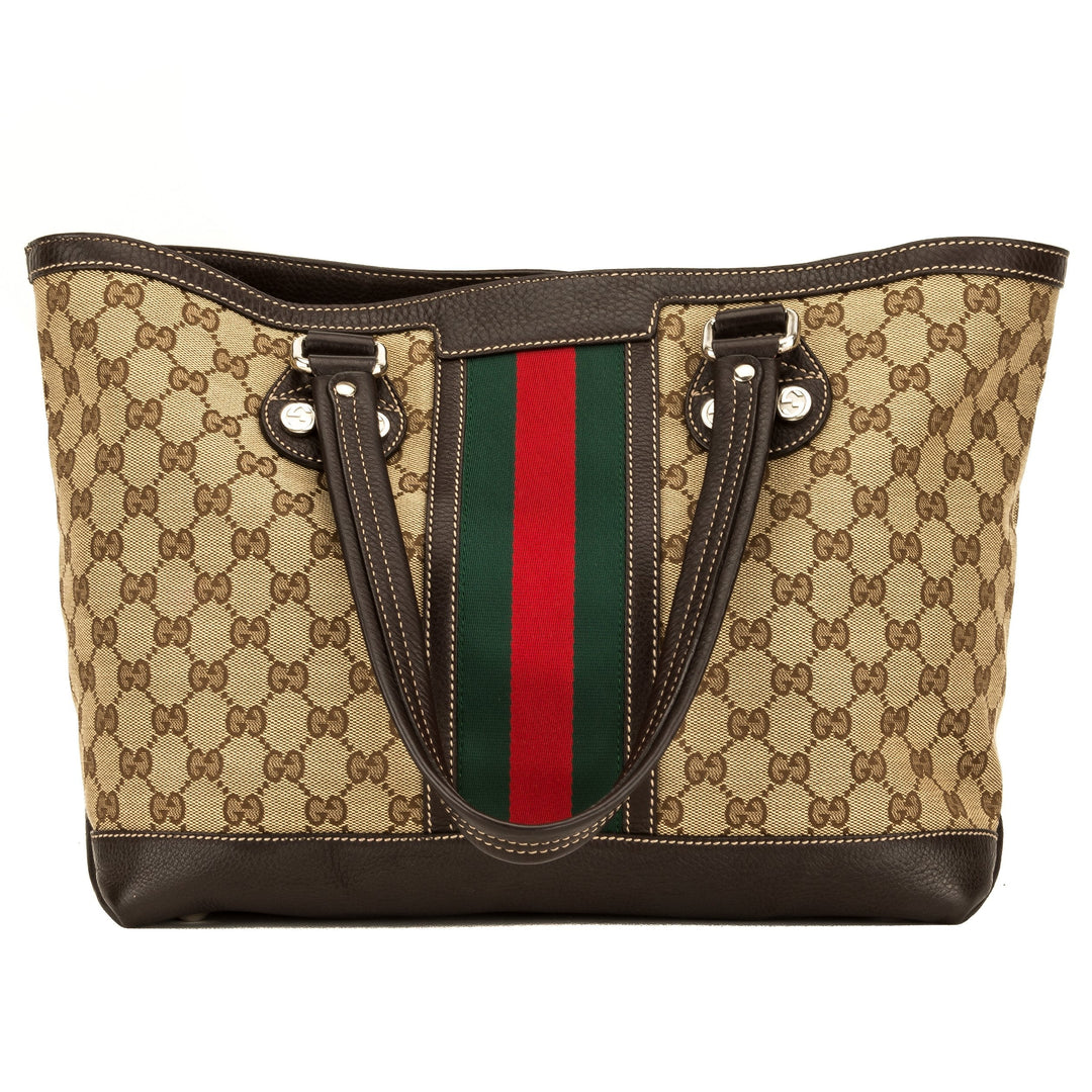 G*G Brown Leather Beige Canvas Shelly Tote (4109003)