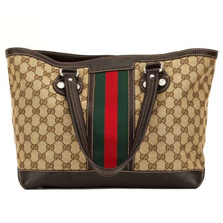 G*G Brown Leather Beige Canvas Shelly Tote (4109003)