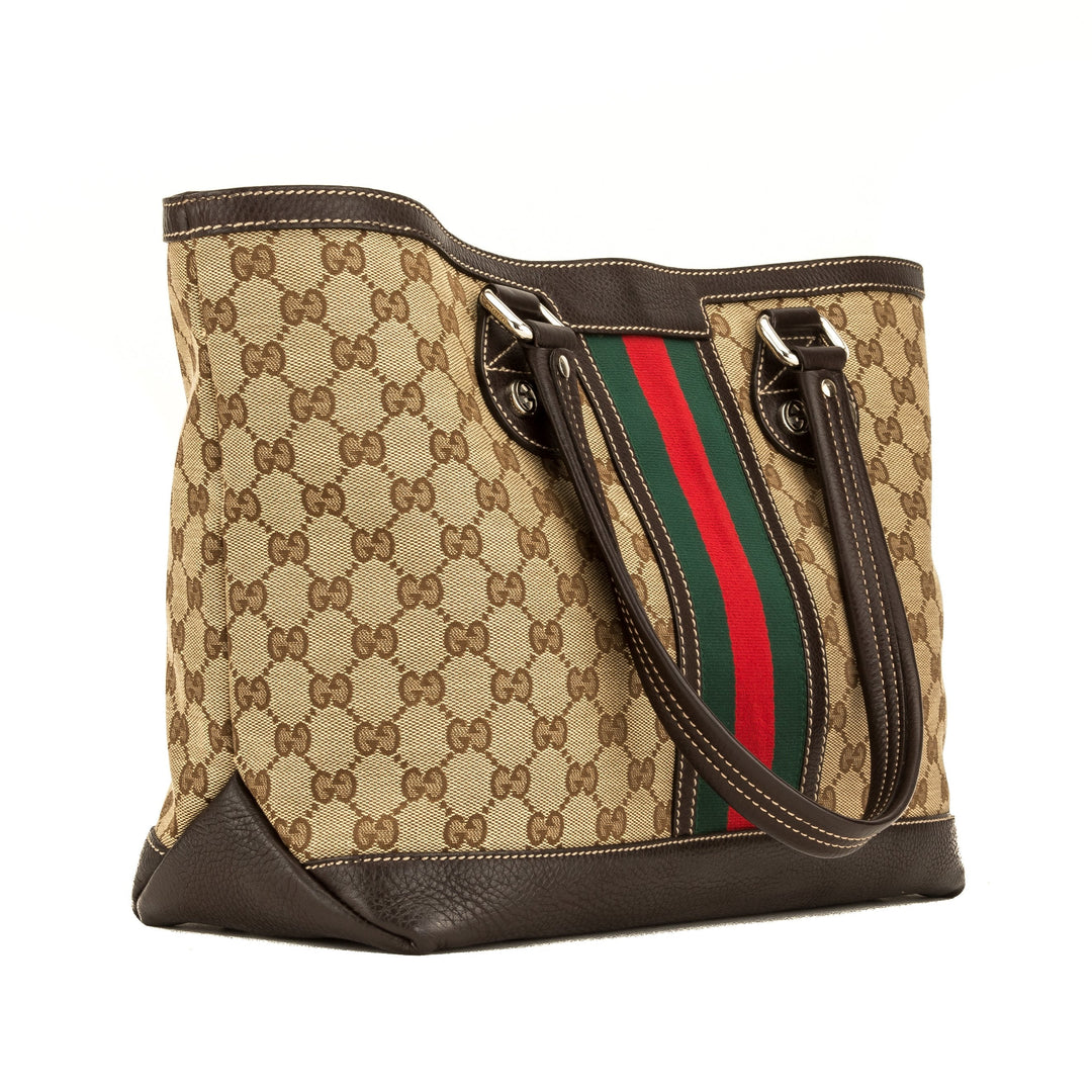 G*G Brown Leather Beige Canvas Shelly Tote (4109003)