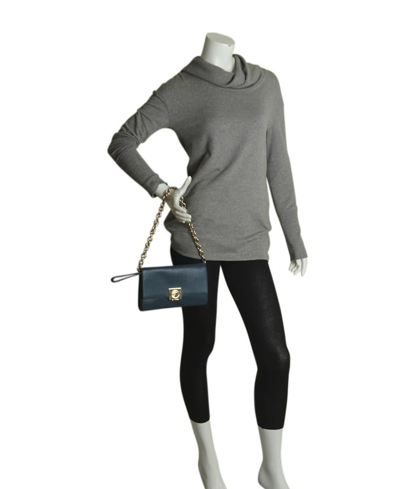 Versace Collection Chain Blue Leather Bag