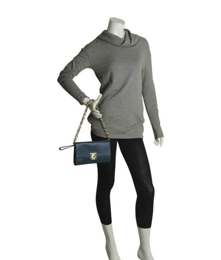 Versace Collection Chain Blue Leather Bag