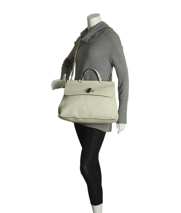 G*G 370830 Bamboo Daily Top Handle Cream Leather 2- Way Tote Bag
