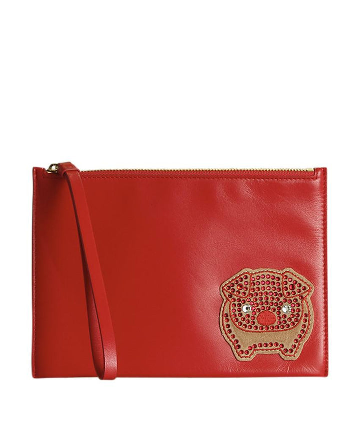 Lanvin Embroidered Clutch Red Leather Clutch