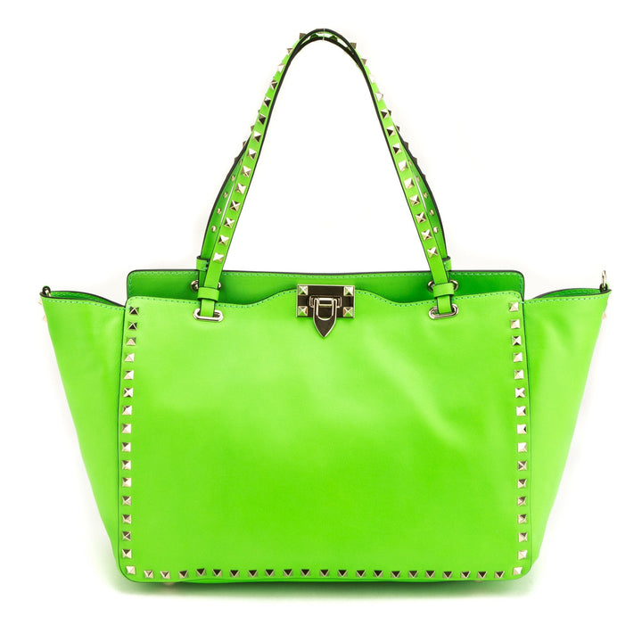 Valentino Garavani Rockstud Green Leather Trapeze Tote (Never Carried)