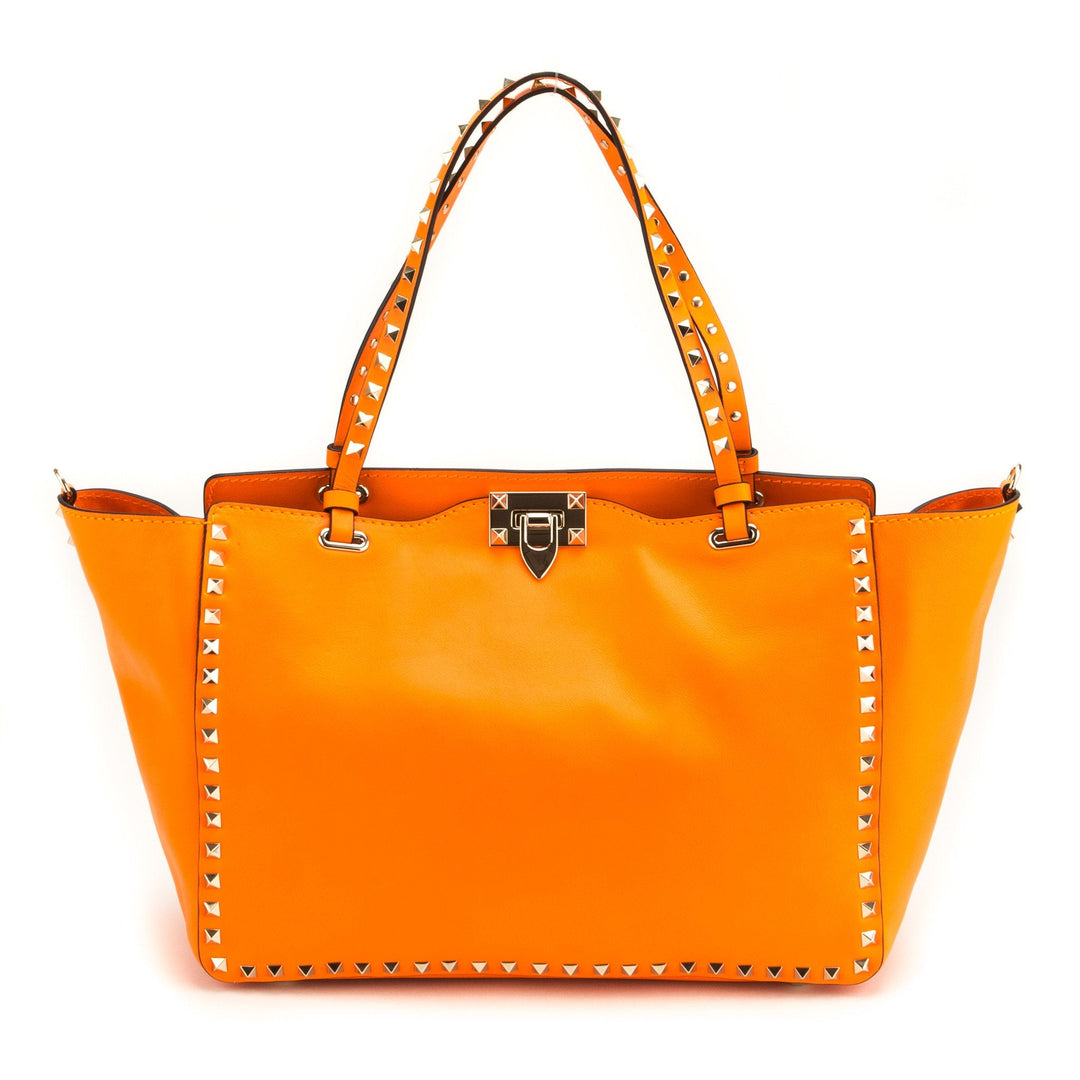 Valentino Garavani 'Rockstud' Orange Leather Trapeze Tote (Never Carried)