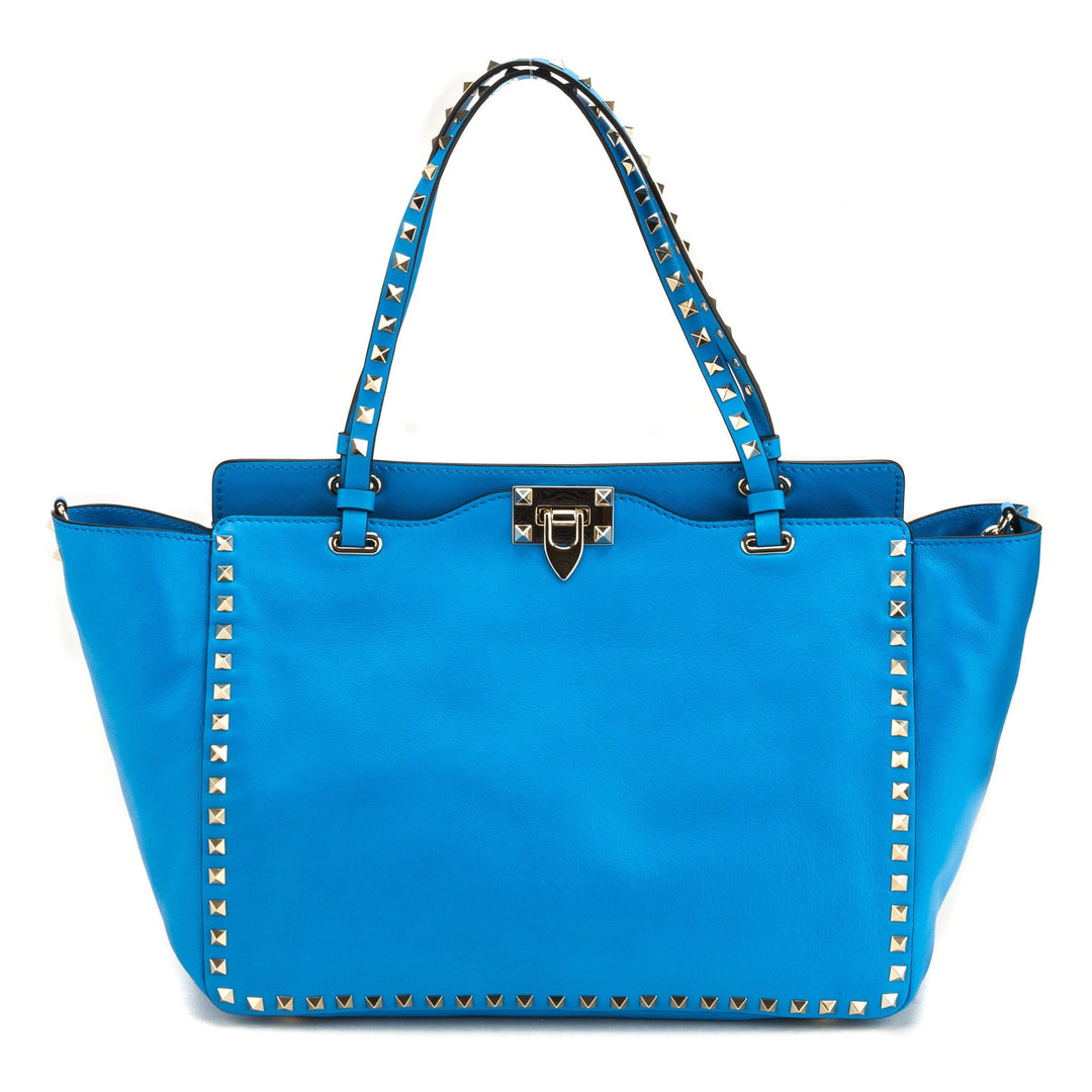 Valentino Garavani 'Rockstud' Blue Leather Trapeze Tote (New with Tags)