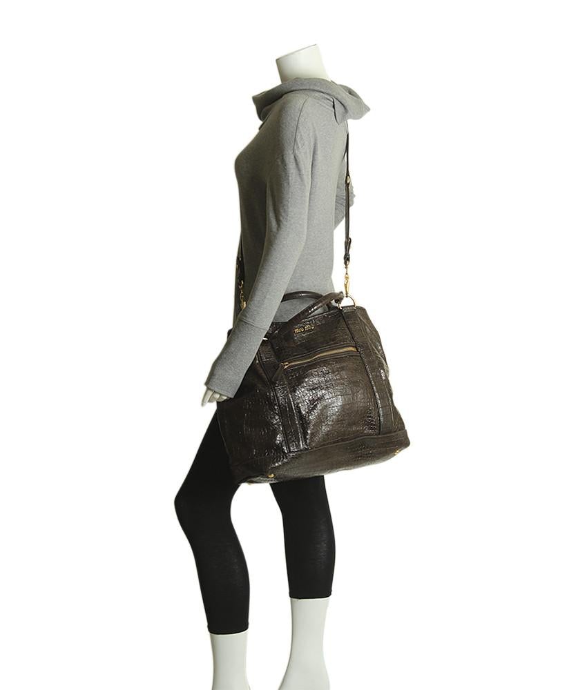 Miu Miu St Cocco Embossed Brown Leather 2- Way Tote Bag