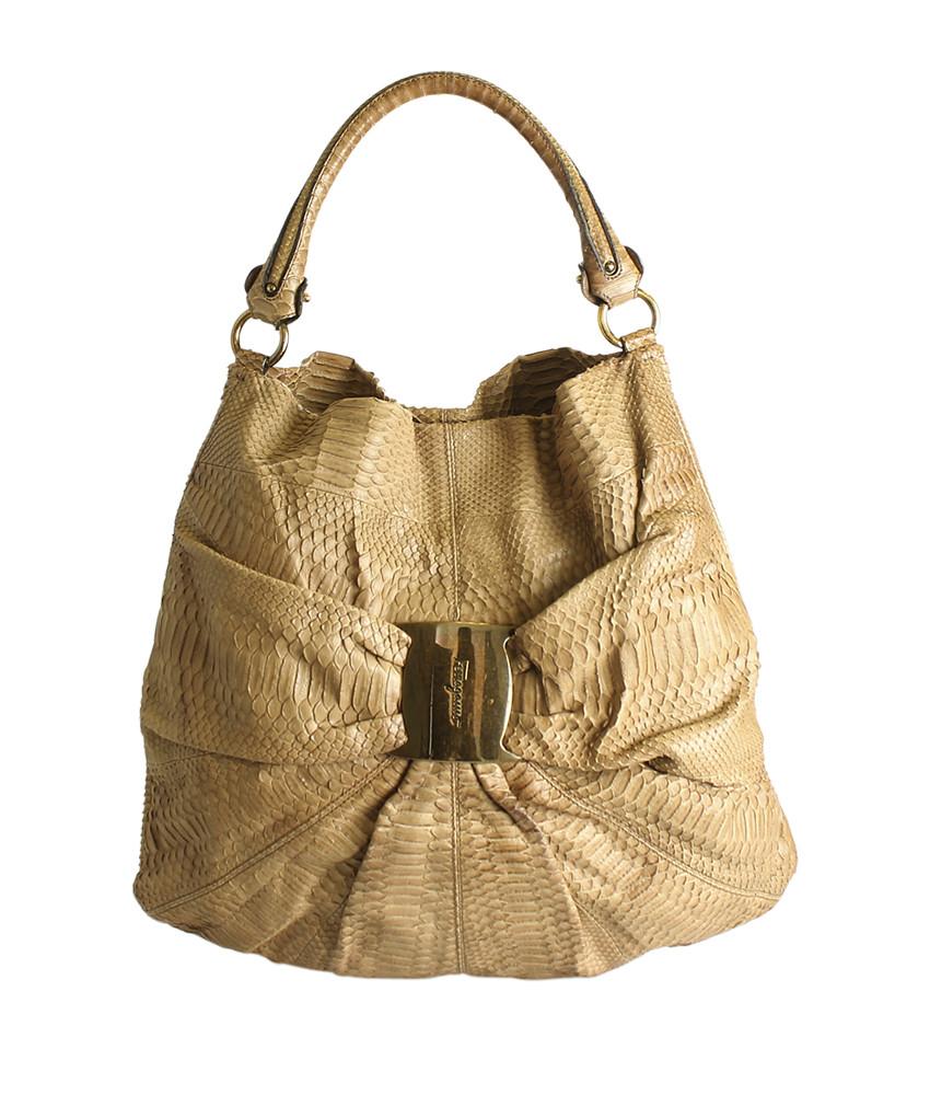 Salvatore Ferragamo Snakeskin Vara Tan Hobo Bag