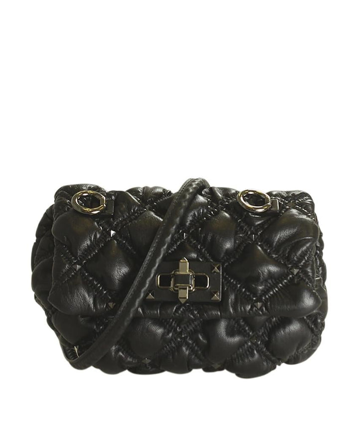 Valentino Small Nappa Spikeme Black Quilted Leather Shoulder Bag