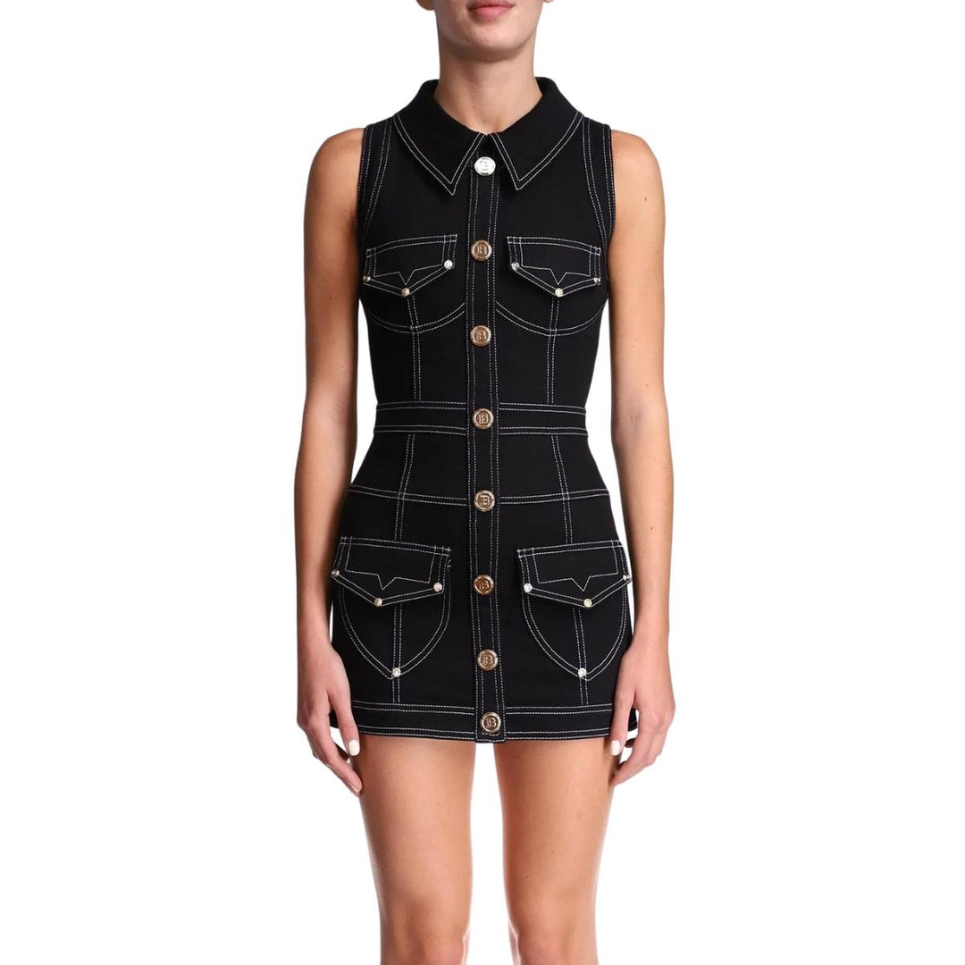 Short Topstitched Button Front Dress