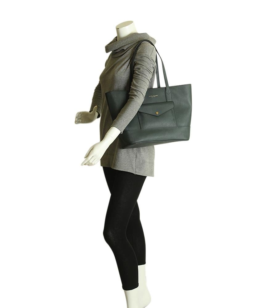 Marc Jacobs Saffiano Front Pocket Green Leather Tote Bag