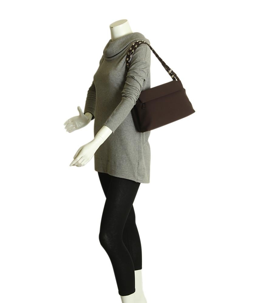 Salvatore Ferragamo Vara Chain Brown Canvas Bag