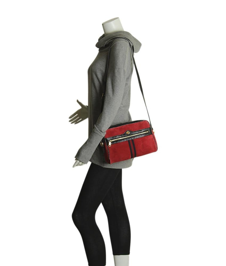 G*G 517080 Small Ophidia Red Suede Crossbody Bag