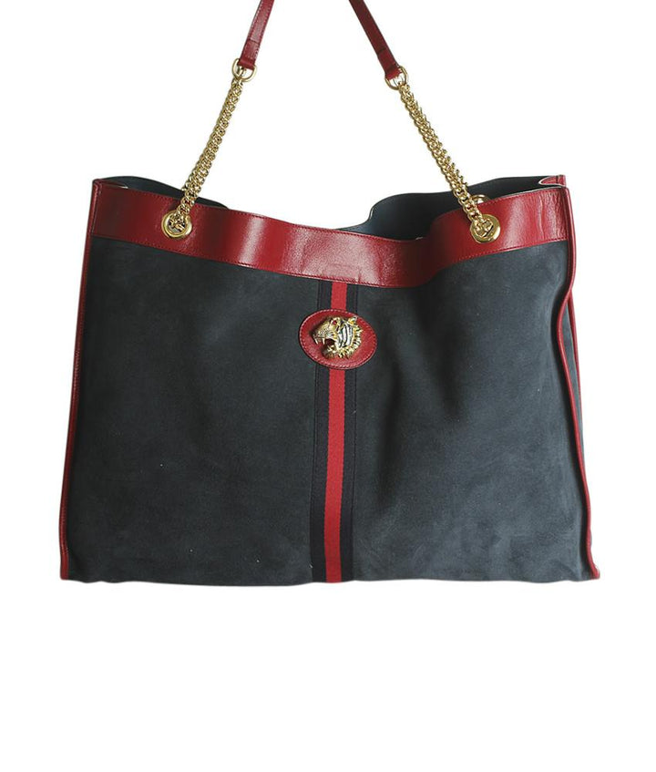 G*G 537218 Extra Large Rajah Blue Suede & Red Leather Tote Bag