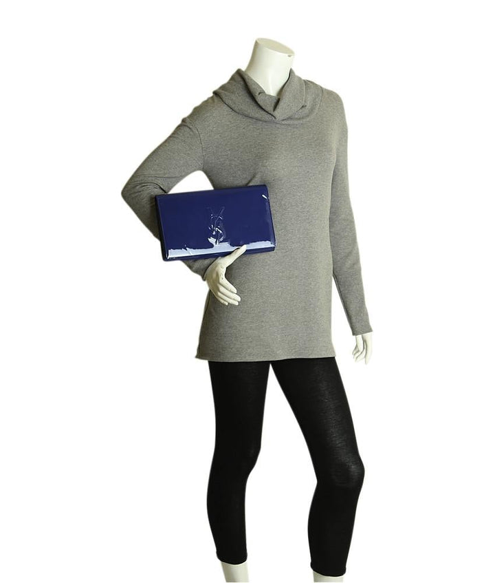 Yves Saint Laurent 361120 Belle De Jour Blue Patent Leather Clutch