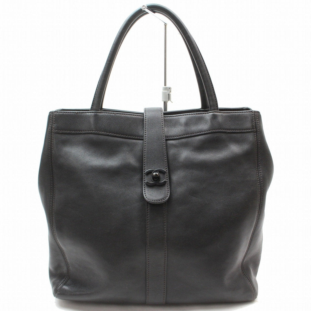 C*C Tote Bag Turn Lock Tote Black Calf Skin (SHC1-16594)