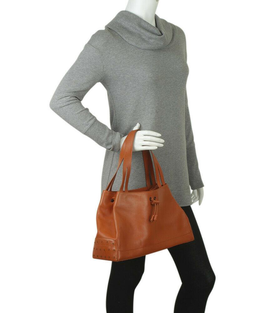 Tods Orange Drawstring Leather Tote Bag