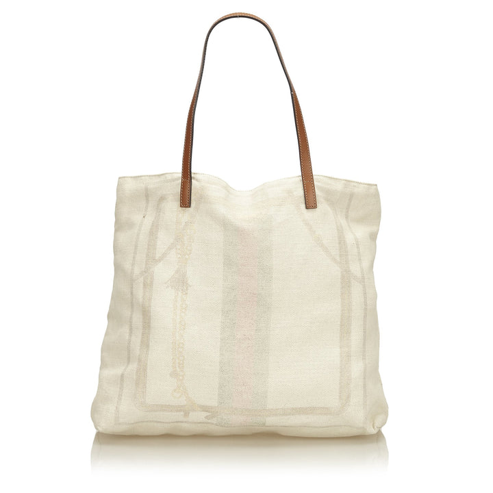Pre-Loved G*G White Ivory Canvas Fabric Web Tote Bag Italy
