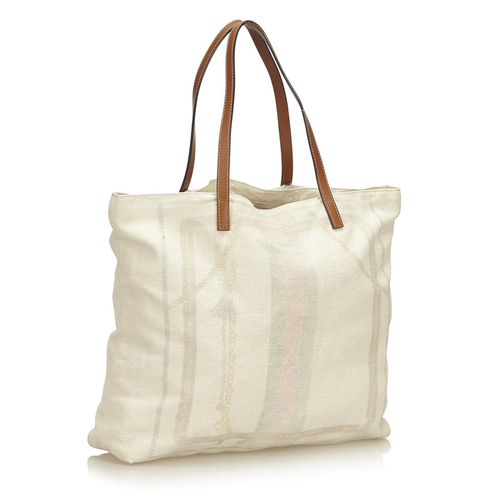Pre-Loved G*G White Ivory Canvas Fabric Web Tote Bag Italy