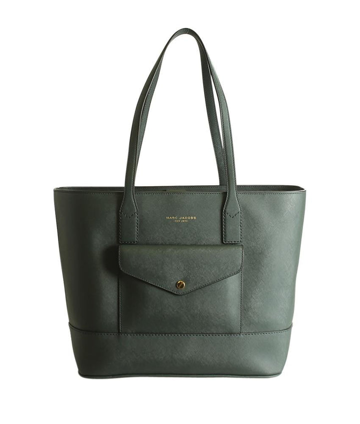 Marc Jacobs Saffiano Front Pocket Green Leather Tote Bag