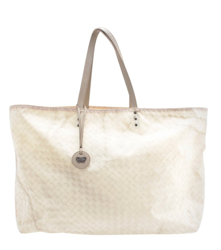 Bottega Veneta White Intrecciato Canvas Tote Bag
