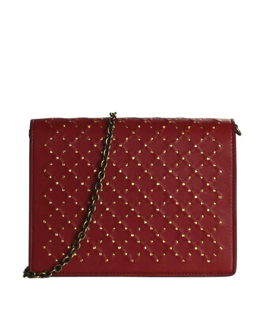 Bottega Veneta Micro Studded Red Leather Crossbody Bag