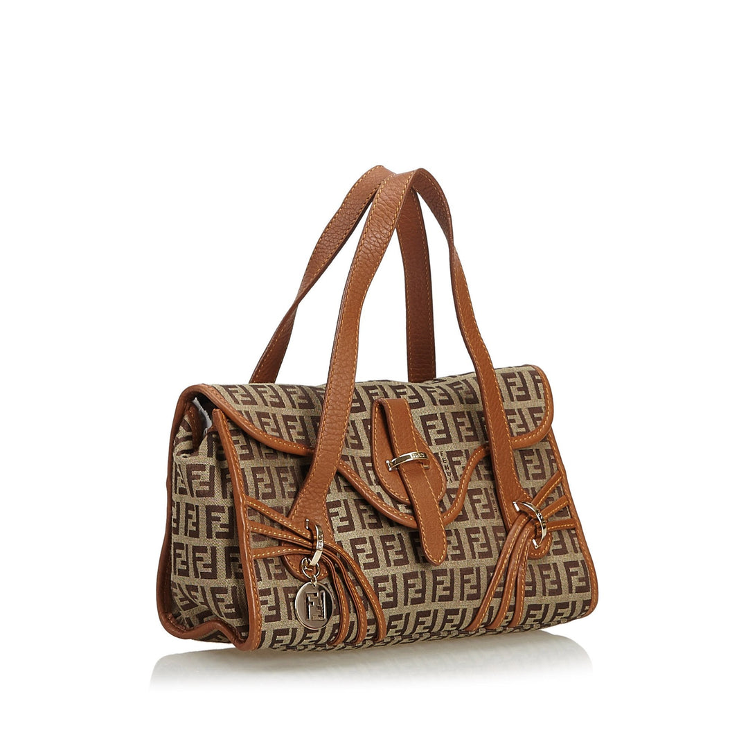 Pre-Loved Fendi Brown Jacquard Fabric Zucca Handbag Italy