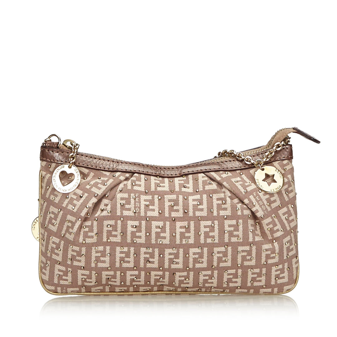Pre-Loved Fendi Brown Canvas Fabric Zucchino Chain Baguette ITALY