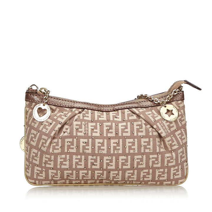 Pre-Loved Fendi Brown Canvas Fabric Zucchino Chain Baguette ITALY