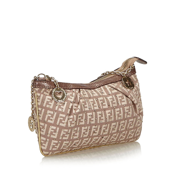 Pre-Loved Fendi Brown Canvas Fabric Zucchino Chain Baguette ITALY