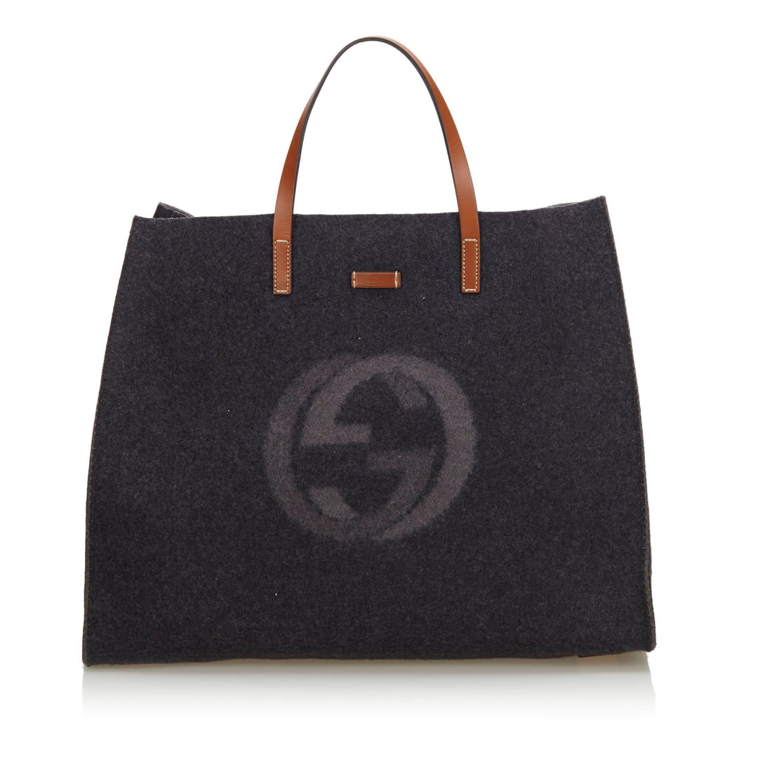Pre-Loved G*G Gray Wool Fabric Double G Tote Bag Italy