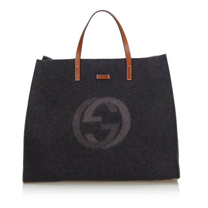 Pre-Loved G*G Gray Wool Fabric Double G Tote Bag Italy