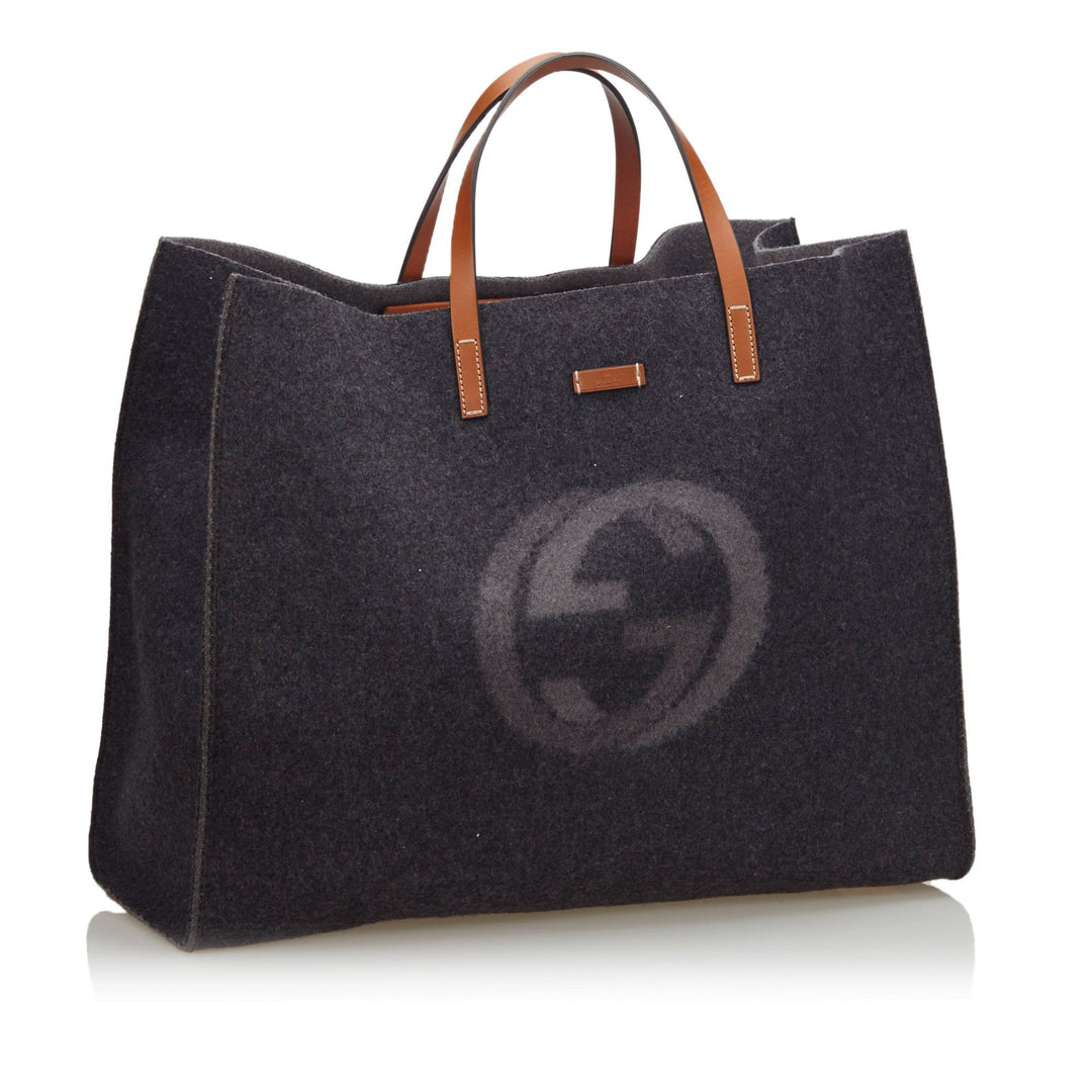 Pre-Loved G*G Gray Wool Fabric Double G Tote Bag Italy